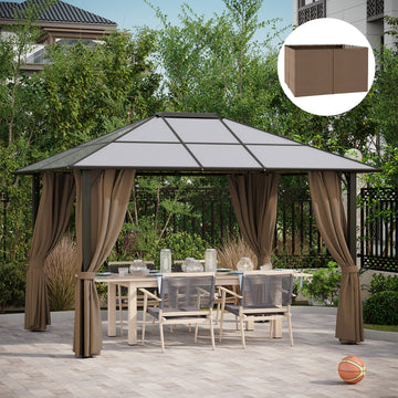Gazebo Curtains, 10' x 12' Universal Replacement Privacy Curtain, 4-Panels Sidewall with Hooks/C-Rings, Brown