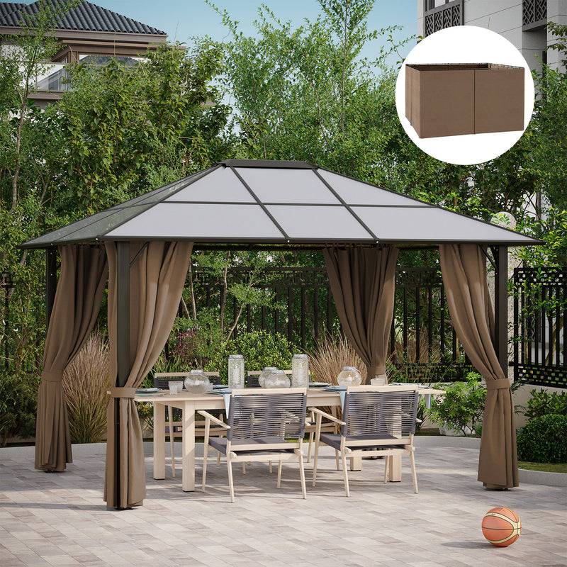 Gazebo Curtains, 10' x 12' Universal Replacement Privacy Curtain, 4-Panels Sidewall with Hooks/C-Rings, Brown