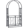 6.7 FT Steel Garden Arch with Gate Outdoor Courtyard Arbor for Climbing Vine Plants Lawn Backyard Decoration Dark Grey