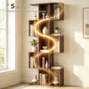 5-Tier Bookshelf, S Shaped Geometric Bookcase with 15 Compartments, Black Wood Grain