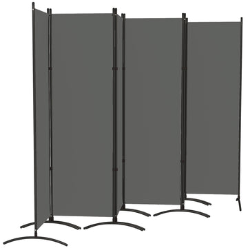 6 Panel Folding Room Divider, UV30+ Privacy Screen, Indoor Outdoor Privacy Panel with Stable Base, Dark Grey