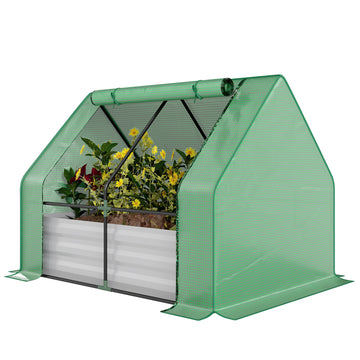 Steel Outdoor Raised Garden Bed with Greenhouse,Cover, Roll Up Door, Dual Use, 50