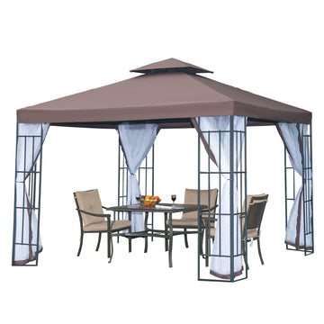 10'x10' Garden Gazebo Patio Canopy Portable Party Event Backyard w/ Mosquito Netting, Coffee