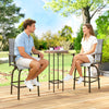 Outdoor Bar Stools Set of 2, Swivel Bar Height Chairs with High Back, Curved Armrests and Steel Frame for Balcony, Mixed Grey