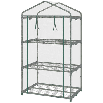 3 Tier Mini Greenhouse, Portable Outdoor Flower Stand with Shelf Clips, Indoor Greenhouse with Plastic Cover and Steel Frame, Transparent, 27