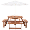 8 Seater Round Wooden Pub Bench & Picnic Table, Patio Dining Set for Outdoor Patio (Umbrella Not Included)