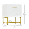 2 Pieces Nightstands with Storage, Modern Bedside Tables with 2 Fluted Drawers and Gold Legs for Bedroom, White