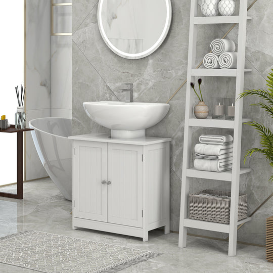 Meuble-lavabo de salle de bain, meuble de 24 po avec évier sur pied, 2 portes et étagère, blanc