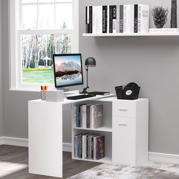 180° Rotating Home Office Corner Desk Storage Shelf Cabinet White