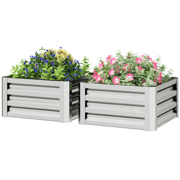 2Pcs 2' x 2' x 1' Galvanized Raised Garden Bed Kit, Square Outdoor Metal Planter Box with Open Bottom for Vegetables, Flowers, Herbs, Silver