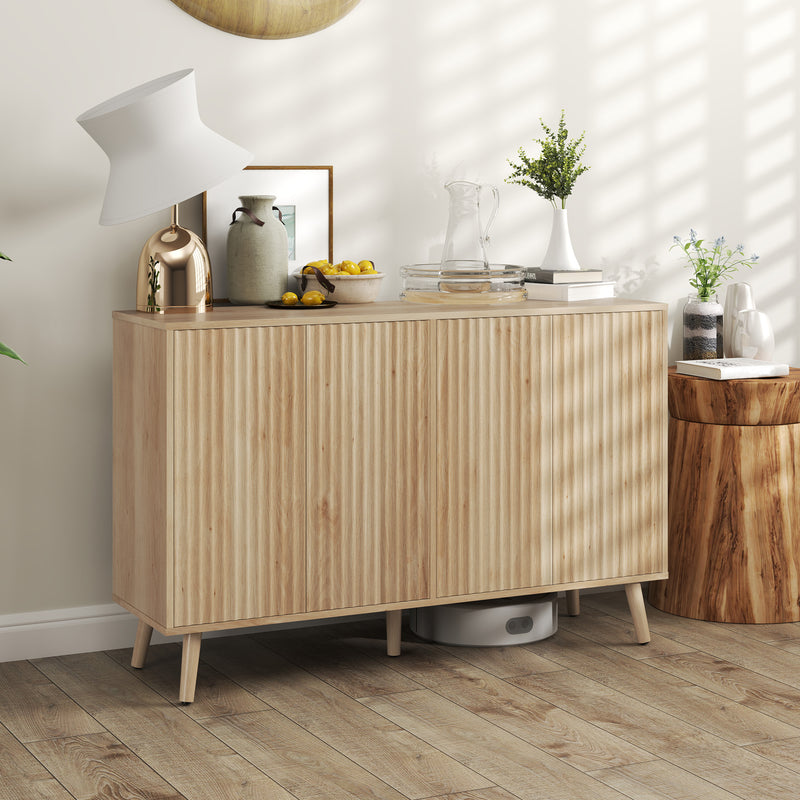 Buffet Cabinet with Storage Modern Fluted Sideboard with Adjustable Shelves Wood Legs for Dining Room Living Room