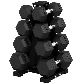Soozier Hex Dumbbell Weight Set with Vertical Rack, 180lbs Rubber-Coated Dumbbells with Non-Slip Handles