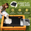 Wooden Kids Sandbox with Cover, Sand Play Station with Foldable Bench Seats and Adjustable Canopy, Red