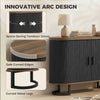 Sideboard Buffet Cabinet with Curved Tambour Doors, Thick Tabletop and Arc Metal Legs Brown and Black