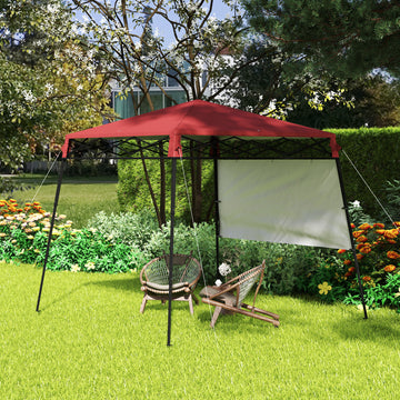 7' x 7' Garden Foldable Pop Up Gazebo Tent with Backpack & Inclined Legs Outdoor Party Canopy, Red & Black