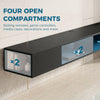 TV Stand with RGB LED Lights, Entertainment Center with Open Shelves for 75 Inch TV, Black Wood Grain