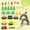 Qaba 79Pcs Wooden Train Set Mine Themed with Crane, Helicopter, Track & Accessories, for Boys & Girls 3+ Years Old