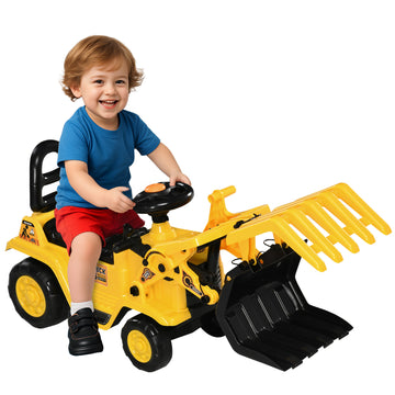 Aosom Ride On Excavator Toy No Power Digger with Realistic Sound Grabber Storage, for 2-4 Years Old, 32.7