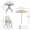 6 Pieces Outdoor Dining Set for 4 with Umbrella Patio Outdoor Furniture Set with Round Table 4 Folding Chairs Cream