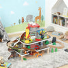 Qaba 79Pcs Wooden Train Set Mine Themed with Crane, Helicopter, Track & Accessories, for Boys & Girls 3+ Years Old
