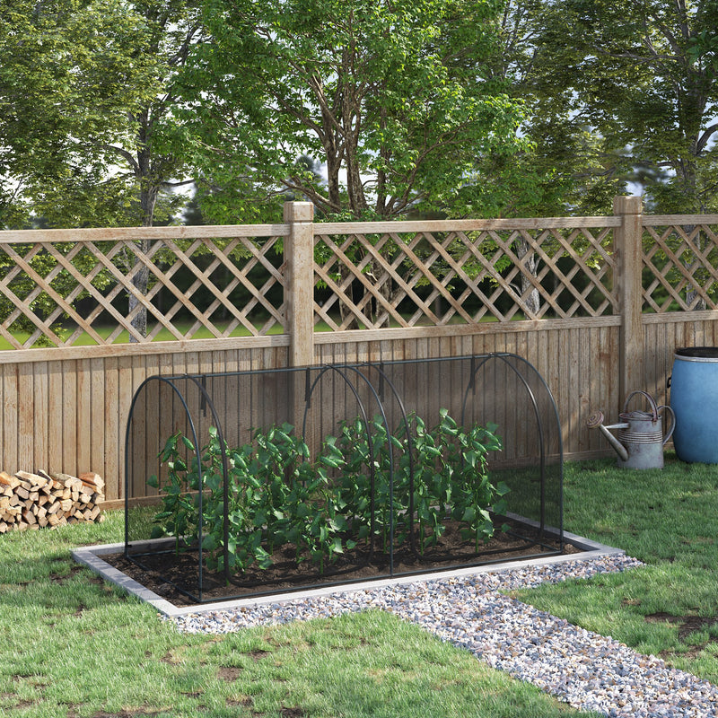 8' x 4' Crop Cage, Garden Plant Protector, with 2 Zippered Doors and 6 Ground Stakes, for Garden, Yard, Lawn, Black