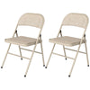 Set of 2 Metal Foldable Chairs, Linen Fabric Padded Folding Chairs with Cushion Seat and Open Back for Indoor, Beige