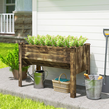 Wooden Raised Garden Plant Stand Outdoor Tall Flower Bed Box with Hooks, 48