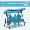 Outdoor Patio 3-Person Steel Canopy Cushioned Seat Bench Swing with Included Side Trays & Padded Comfort, Light Blue