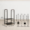 2-Tier Firewood Log Rack with 4 Tools, Fireplace Wood Storage Holder with Shovel, Broom, Poker, Tongs and Hooks, Black