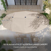 15' Outdoor Patio Umbrella with Twin Canopy Sunshade Steel Table Umbrella with Lift Crank, Cross base, Sandbag, Khaki