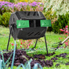 Tumbling Compost Bin Outdoor Dual Chamber 360° Rotating Composter 43 Gallon w/ Sliding Doors & Solid Steel Frame, Green