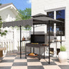 8' x 7.6' Grill Gazebo, Double Tiered Barbecue Grill Gazebo Shelter w/ Side Awning, 2 Side Shelves, 6 Hooks