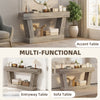 63 Inch Vintage Console Table, Narrow Entryway Table with Open Shelf for Living Room, Light Brown