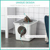 Enclosed Cat Litter Box, Easy Cleaning Kitty Litter Box with Front Entrance, Top Exit, Scoop, White