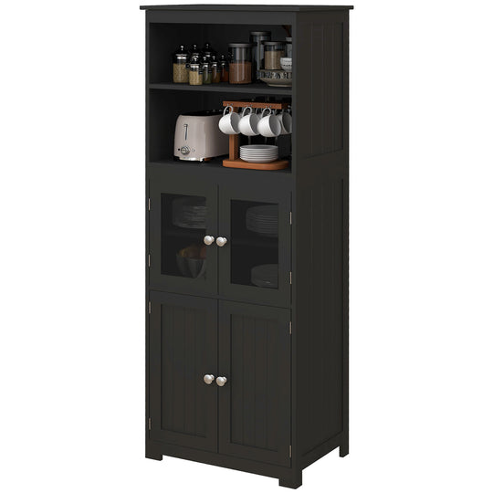 Petit buffet de 63 po avec huche, armoire de rangement de cuisine à 4 portes avec étagère réglable pour salle à manger, noir