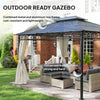 10' x 12' Outdoor Gazebo Canopy, Double Roof Hardtop Gazebo with Polycarbonate Roof, Steel Frame, Nettings and Curtains, for Garden, Lawn, Backyard and Deck, Beige