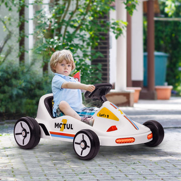 Qaba 6V Electric Go Kart for Aged 3-5 Kids with Music, Light, Horn, White