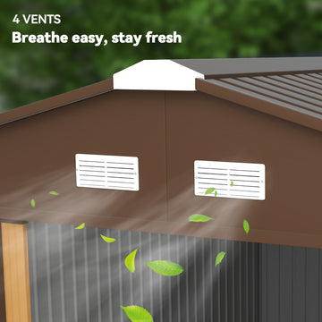 11' x 13'Garden Storage Shed w/ Foundation Kit Metal Tool Storage House w/ Double Doors