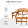 6 Person Round Picnic Table Bench Set with Umbrella Hole, Wood Patio Table with 3 Built-in Benches for Garden, Deck, Backyard, Brown