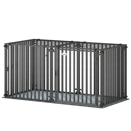 55 Inch Heavy Duty Dog Crate, Extra Large Metal Dog Cage Kennel with Mat for Large Breeds, Modular Puppy Playpen