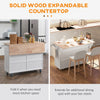 Kitchen Island with Storage, Rolling Kitchen Island with Drop Leaf, Rubber Wood Top and Adjustable Shelves