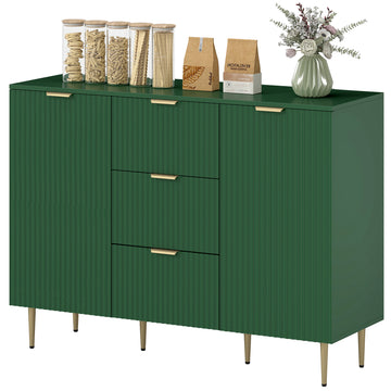 Modern Kitchen Storage Cabinet, Sideboard Buffet Cabinet w/ 3 Drawers and Adjustable Shelves for Kitchen Hallway, Dark Green