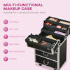 Aluminum Rolling Makeup Case, Portable Professional Cosmetic Makeup Case, Lockable Traveling Cart Trunk with Folding Trays, Swivel Wheels and Keys, Black