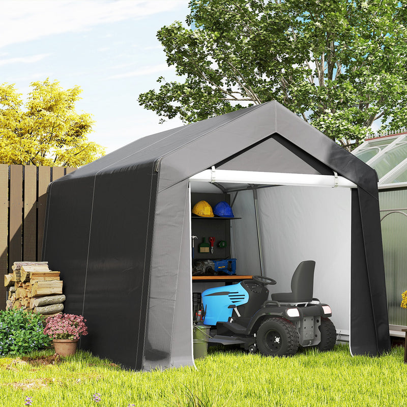 7' x 12' Outdoor Storage Shed Portable Garage with Roll-up Door for Motorcycle, Bike, Garden Tools, Dark Grey