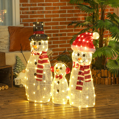 3-Piece Light Up Christmas Snowman Family Set of 3 Lighted Snowman Christmas Decoration for Indoor Outdoor