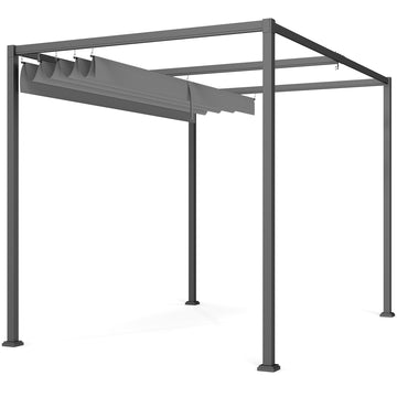 10x7ft Pergola with Retractable Roof Outdoor Patio Sun Shelter Garden Grape Tent Water-resistant Yard Shade, Grey