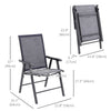 2-Piece Folding Chair Set for Relaxing on Patio Balcony Garden, Comfortable Outdoor Furniture with Armrests, Dark Grey