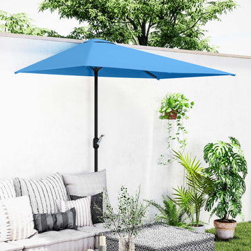 8ft Half Round Umbrella Outdoor Balcony Parasol Patio Garden Outdoor Window Sun Shade w/ 5 Ribs