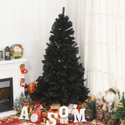 6ft Artificial Christmas Tree Unlit Douglas Fir with Realistic Branch Tips, Black Halloween Style