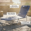 Outdoor Lounge Chair, Portable Adjustable Reclining Seat Folding Chaise Lounge Patio Camping Beach Tanning Chair Bed with Pillow, Dark Blue
